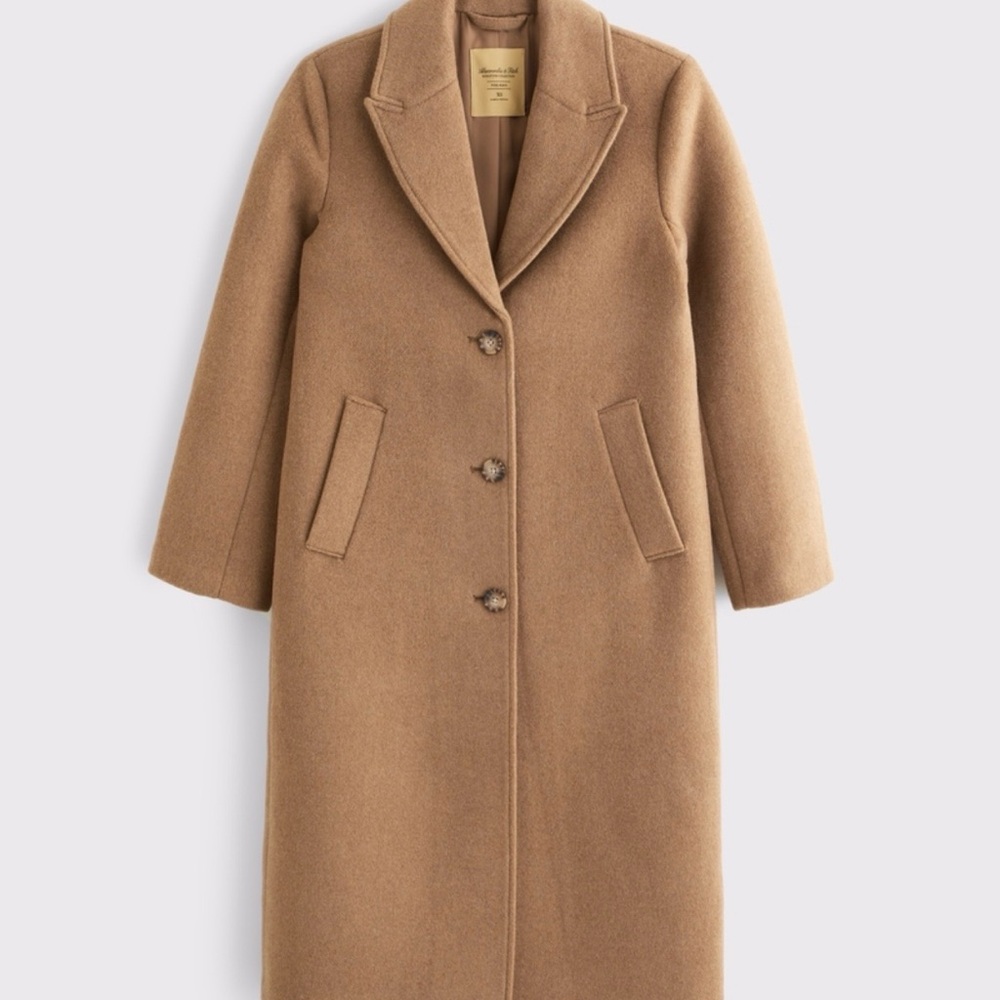 Abercrombie & Fitch Camel Wool-Blend Single-Breasted Trench Coat